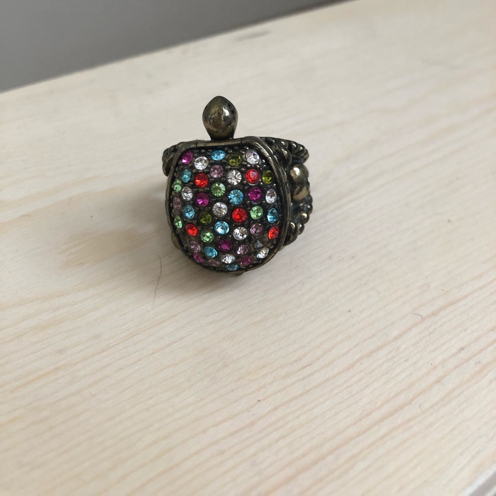 Jeweled locket turtle ring